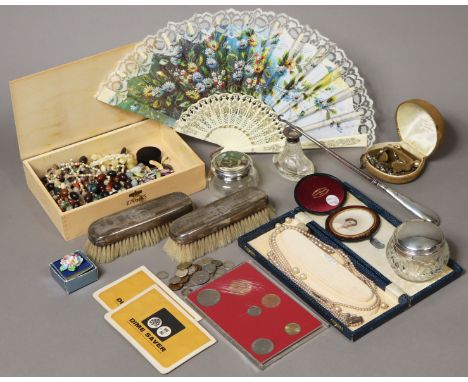 A portrait miniature of Olive Powers, 6cm x 5cm (oval), in a morrocco leather case, w.a.f.; together with a pair of silver-ba