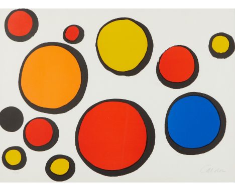 Alexander Calder (American, 1898-1976). Color lithograph on BFK Rives paper titled "Balles d'Air," depicting a group of brigh