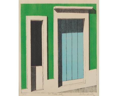 Emilio Sanchez (Cuban/American, 1921-1999). Color lithograph on paper titled "35 Calle Sol," depicting a heavily shaded doorw