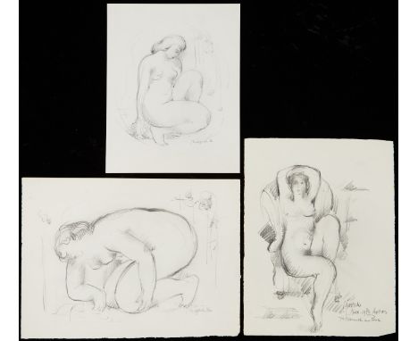 Nic Jonk (Dutch, 1928-1994). Group of three pencil on paper drawings depicting nude women. Two are signed and dated 1986 alon
