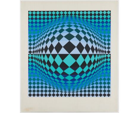 Victor Vasarely (Hungarian/French, 1906-1997). Op-art serigraph in colors on paper from Vasarely's "Vega" series. Pencil sign