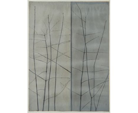 Eugene Larkin (American, 1921-2010). Woodcut on paper titled "Trees," depicting leafless branches. Pencil signed along the lo
