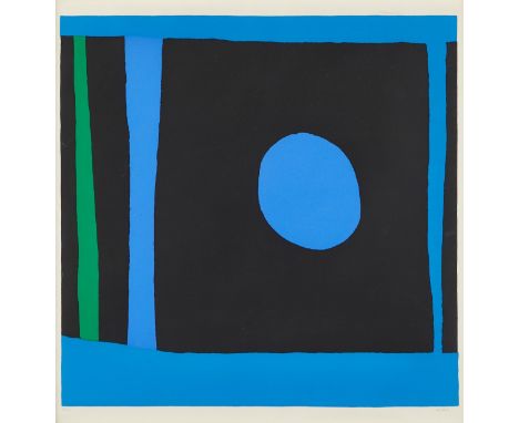 John Urbain (American, 1920-2009). Abstract color silkscreen on paper titled "Blue Moon." Pencil signed along the lower right