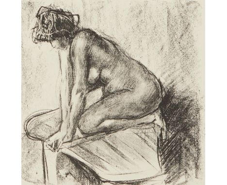 Albert Belleroche (British, 1864-1944). Lithograph on paper titled "Etude de Nu," 1902, depicting a kneeling nude woman. Penc