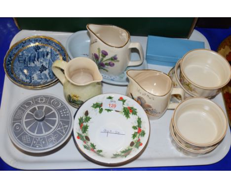 CERAMIC ITEMS INCLUDING TWO EARLY DAVENPORT STONE CHINA BLUE AND WHITE SAUCERS