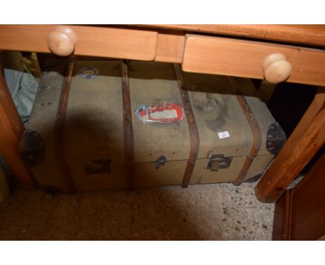 PINE FRAMED TRAVELLING TRUNK, APPROX LENGTH 90CM