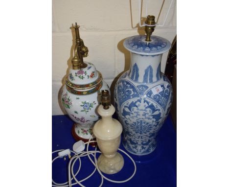 TWO CERAMIC TABLE LAMPS AND A FURTHER QUARTZ EXAMPLE