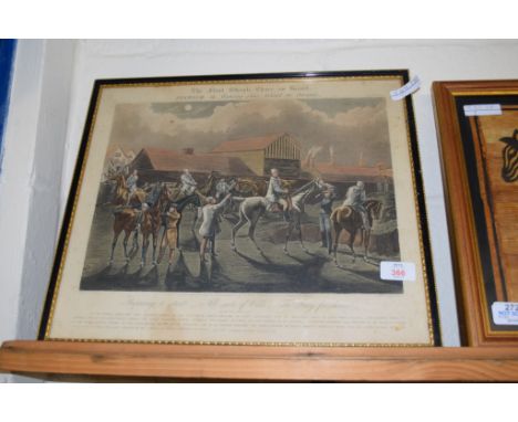 19TH CENTURY FRAMED ENGRAVING AFTER ALKEN “THE FIRST STEEPLECHASE ON RECORD”, APPROX 37 X 40CM