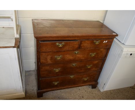 MID-19TH CENTURY OAK CHEST OF TWO SHORT OVER THREE LONG DRAWERS, RAISED ON BRACKET FEET, MAX WIDTH APPROX 96CM