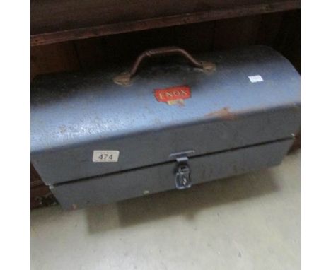 A metal tool box and tools