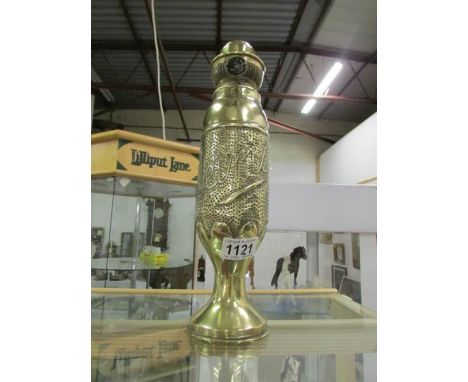 A 1918 Reims trench art shell case oil lamp