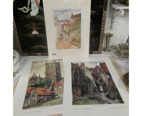 4 prints of Lincoln being from watercolour scenes by Rhoda Grace Curtis (printed by Ruddocks),a print entitled 'The Laurels, 