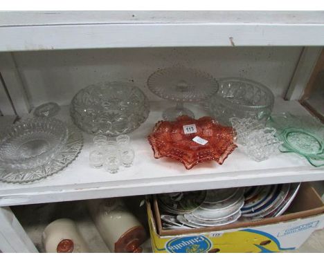 A mixed lot of glassware including cake stand, dishes etc