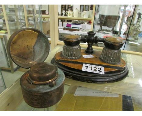 A Victorian inkstand and a travelling inkwell