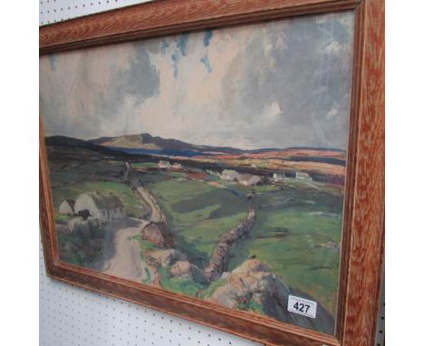 A framed print after J Humbert Craig R.H.A of crofters cottages in Scottish landscape
