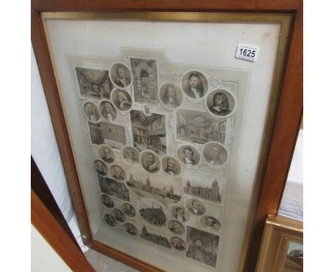 A Lithograph memorial of Charterhouse in oak frame