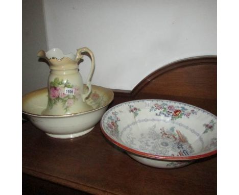 An early 19th century Mason's 'Oriental' bowl (repaired), a jug & basin set, other bowls and chamber pots
