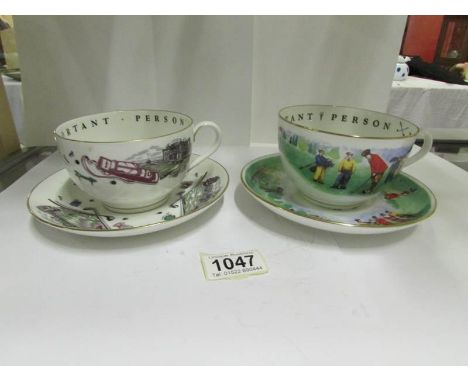 2 Royal Worcester golfing cups and saucers
