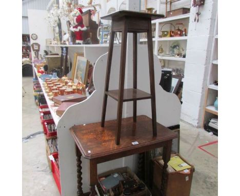 An oak barley twist leg occasional table and a plant stand