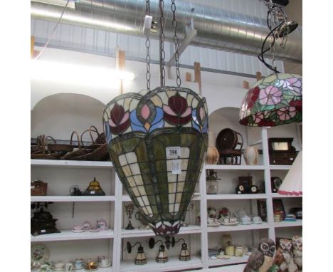 A large Tiffany style ceiling light