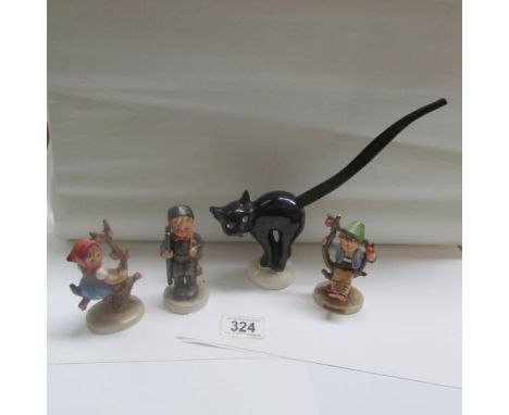 3 Goebel figures and a Goebel cat (chip on ear)