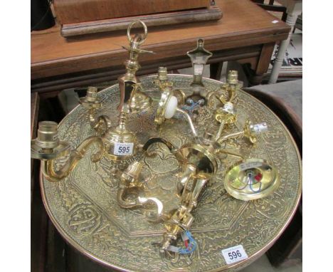 A brass ceiling light and 2 pairs of wall lights 