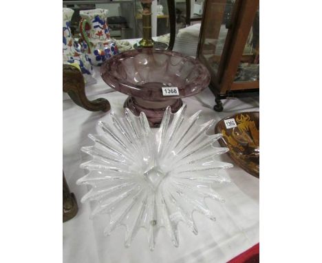 A Jacob's cloud glass bowl on stand and a Dartington glass sea urchin bowl