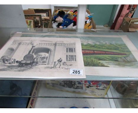 A lithograph of 'Entrance to Locomotive Engine House, Camden Town' and chromo-lithograph 'Midland Railway Morning Scotch Expr