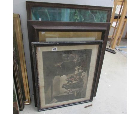 A Racehorse print, a print 'Inside a country ale house' and a portrait of a lady
