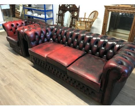 MODERN RED LEATHER CHESTERFIELD 3 SEATER SOFA AND CHAIR BY HOUSE OF CHESTERFIELD