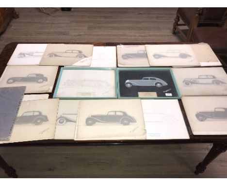 COLLECTION OF 16 ORIGINAL LANCEFIELD COACHWORKS DESIGN DRAWINGS OF ROLLS ROYCE 1937 LAGONDA ALVIS ETC ALL NUMBERED R W BETTRI