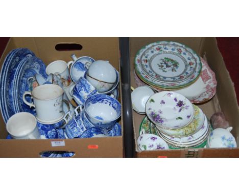 Two boxes of mixed tea and dinner wares to include Spode blue &amp; white pattern etc