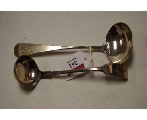 A George III silver toddy ladle in the Old English pattern, maker TW&amp;JH London 1812, together with one other plated examp