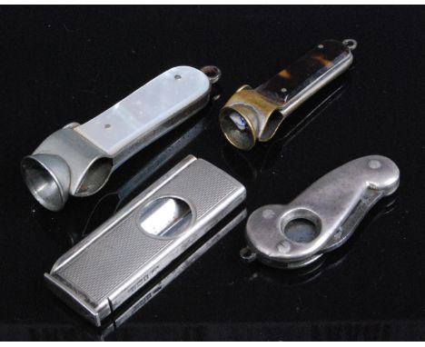 A mid-20th century silver guillotine pocket cigar cutter having engine turned decoration, maker SJ Rose &amp; Son, Birmingham