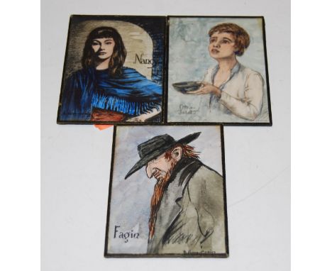 English school, 20th century, portrait of Oliver Twist, watercolour; together with two others being Fagin and Nancy, each 11 