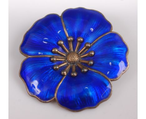 A Danish silver gilt and guilloche enamel flower head brooch, maker's mark DGH, dia. 4cm