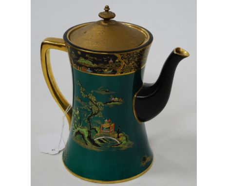 An early 20th century Wiltshaw &amp; Robinson Carltonware coffee pot, of waisted cylindrical form, in the Temple pattern, on 