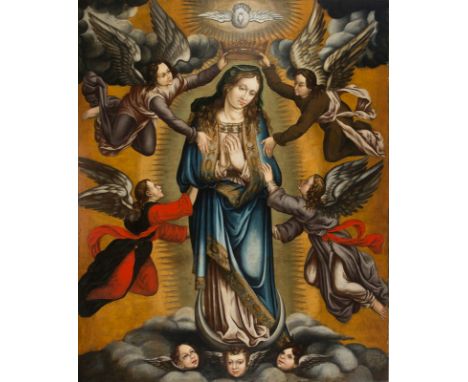 Pedro de Vargas (Montilla, Córdoba 1553 - activo hasta 1596)"Immaculate Conception, Mary crowned by angels" Oil on canvas 152