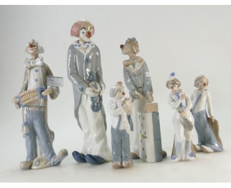 Collection of Six Lladro Style Figures of Clowns
