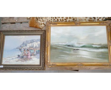 Oil on canvas continental seascape and larger similar item (2)