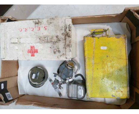 Mixed collection of items to include Ammunition tins, resporators and M2 series military compass