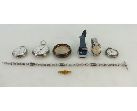 A group of watches including pocket watches, wrist watches and jewellery, large gents silver pocket watch, mid sized pocket w