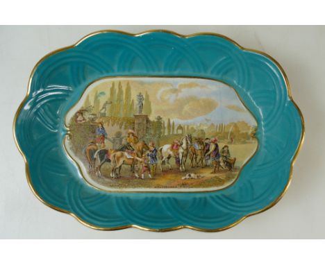 W &amp; R Pratt &amp; Co shaped dish decorated with horses "Wouvermann Pinxt", length 20cm