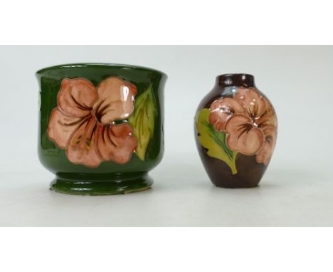 Moorcroft small vase and planter decorated in the hibiscus design, tallest height 9cm (2)