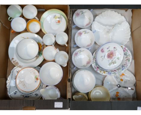 A collection of Shelley Ware to include soup bowls, tureen dish, cream and sugar bowl and other similar items, (2 Trays) 