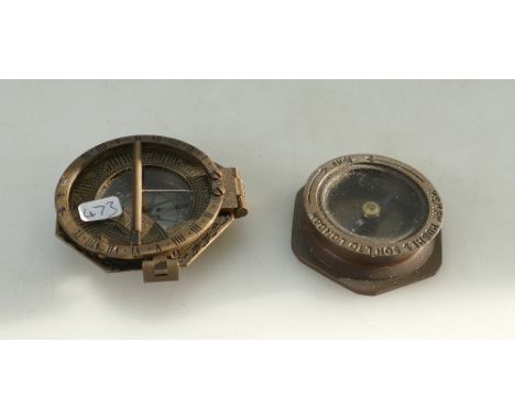 Brass Henry Hughes Naval Compass dated 1941 &amp; Brass Compass with Sundial