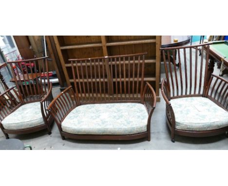 Ercol high stick back settee with two matching arm chairs (3)