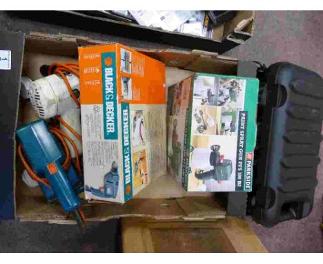 A collection of power tools to include Black &amp; Decker KR420 drill, KR200K drill, DN41 Sander, Heat Gun, V838V Hammer Dril