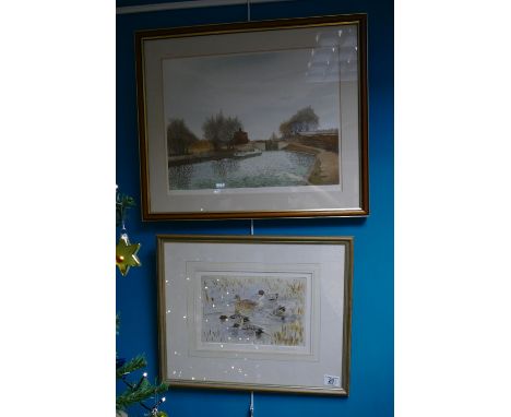 Framed Local Interest Gilbert browne limited edition print titled Grand Union Canal No 11 and similar item titled Fantail (2)
