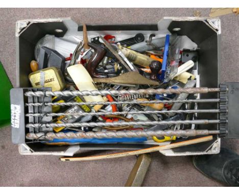 A large mixed collection of smaller tools, to include Work Zone branded 38pc Screw set, spanners, scissors, Stanley knifes, l